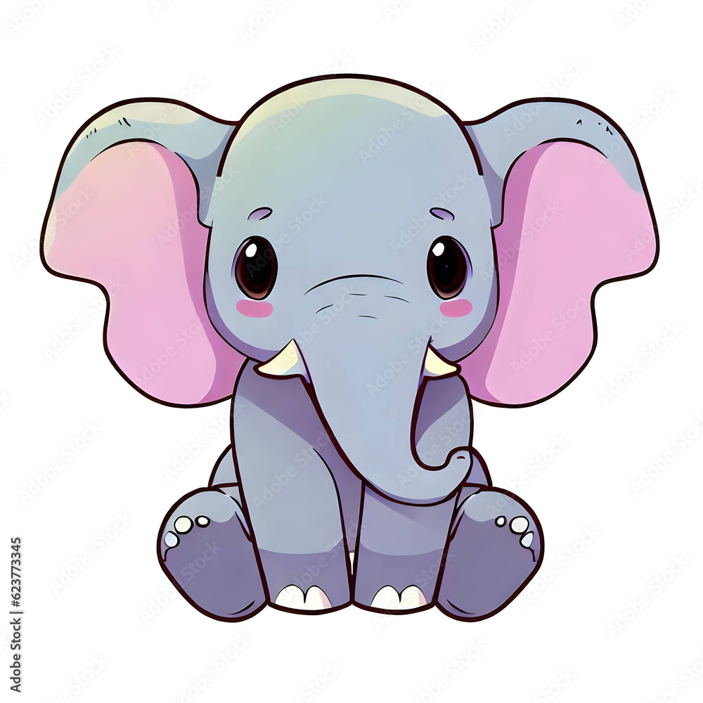 Fototapeta premium Cute baby elephant cartoon generative AI.