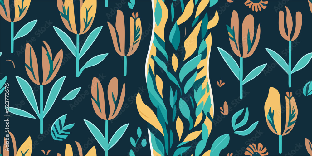 Tropical Tulips in Bloom, Whimsical Vector Flower Pattern