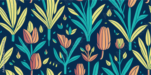 Tropical Paradise Blossoms  Vector Illustration of Tulip Flower Pattern