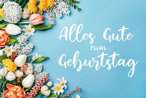 German quote: Alles gute zum Geburtstag. Translated Happy Birthday. Hand drawn lettering for Social Medien