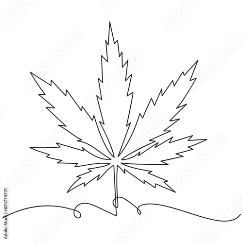 Continuous line drawing of a hemp leaf. Vector illustration