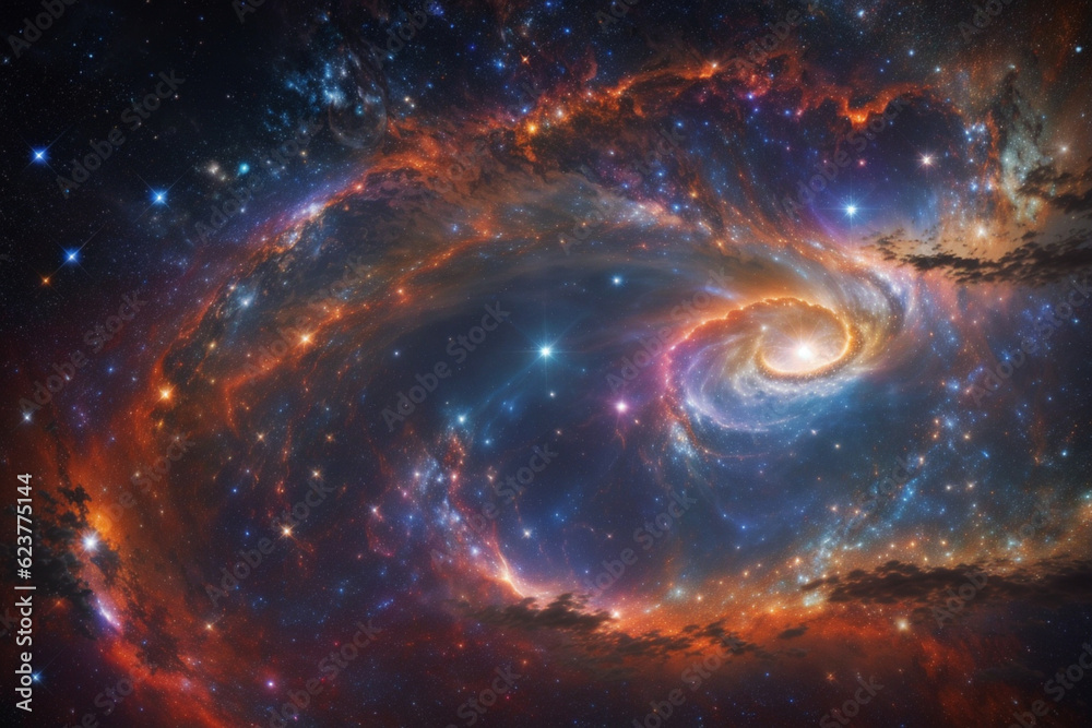 Fototapeta premium Colorful space galaxy cloud nebula. Stary night cosmos. Universe science astronomy. Supernova background wallpaper. Generative Al