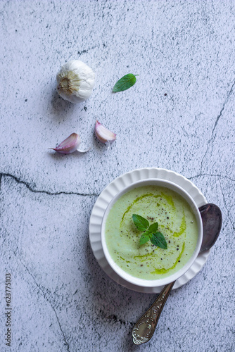 Cold cucumber soup with mint