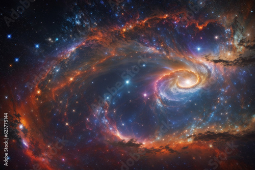 Colorful space galaxy cloud nebula. Stary night cosmos. Universe science astronomy. Supernova background wallpaper. Generative Al