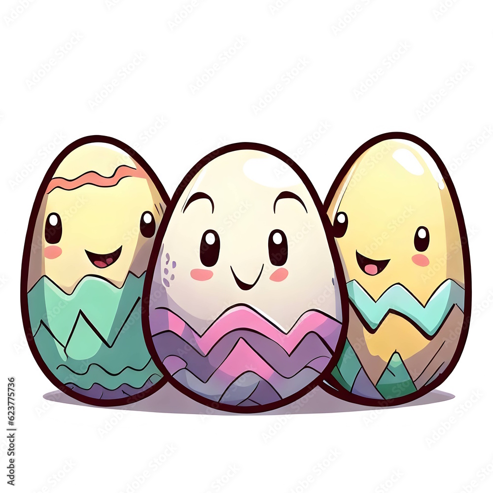 Fototapeta premium Easter eggs funny cartoon art generative AI.