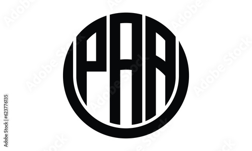 PAA shield in circle logo design vector template. lettermrk, wordmark, monogram symbol on white background.