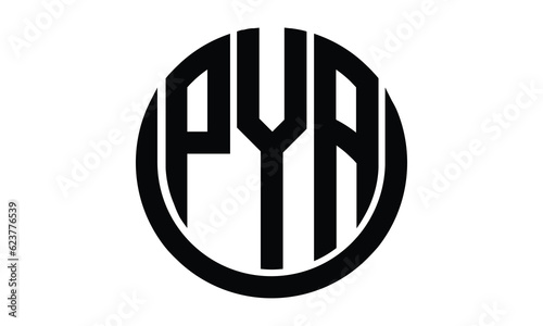 PYA shield in circle logo design vector template. lettermrk, wordmark, monogram symbol on white background. photo