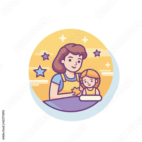 Vector of a woman and a child sitting at a table
