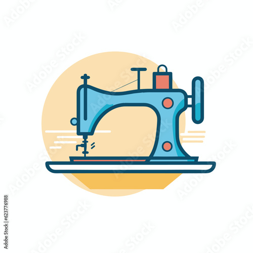 Vector of a flat vector icon of a sewing machine on a plate with a sun in the background