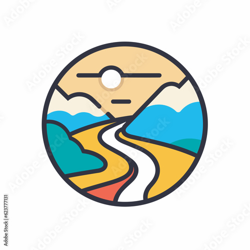 Vector of a flat icon vector of a circular road with mountains in the background