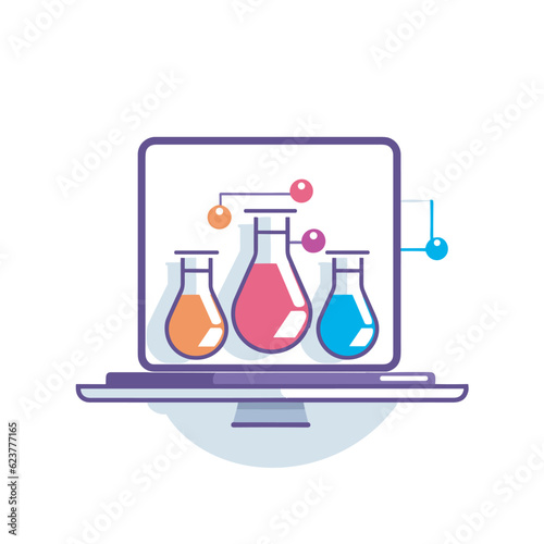 Vector of a laptop with a science experiment displayed on the screen