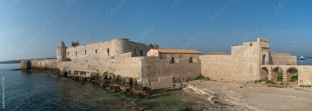 Panorama of The Castello Maniace is a citadel and castle in Syracuse, Sicily, Italy