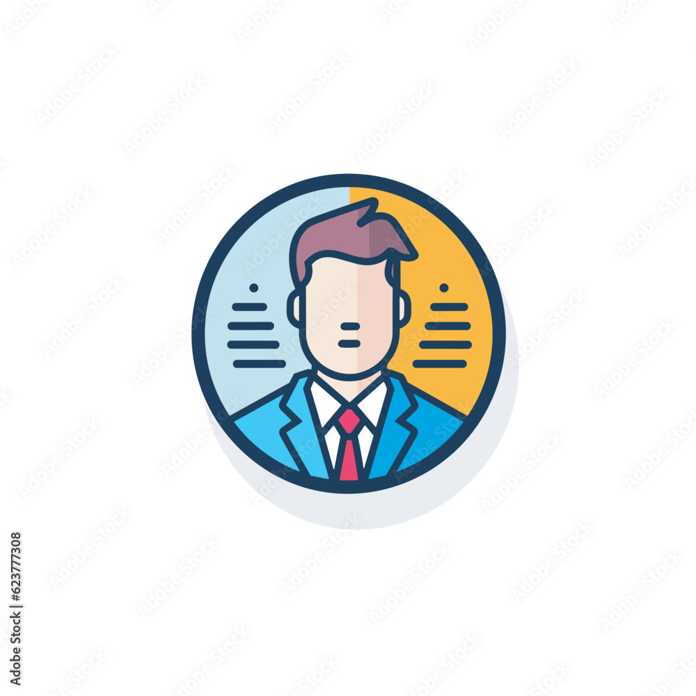 Vector of a flat icon of a man in a suit and tie inside a circle Vector of a flat icon of a man in a suit and tie inside a circle