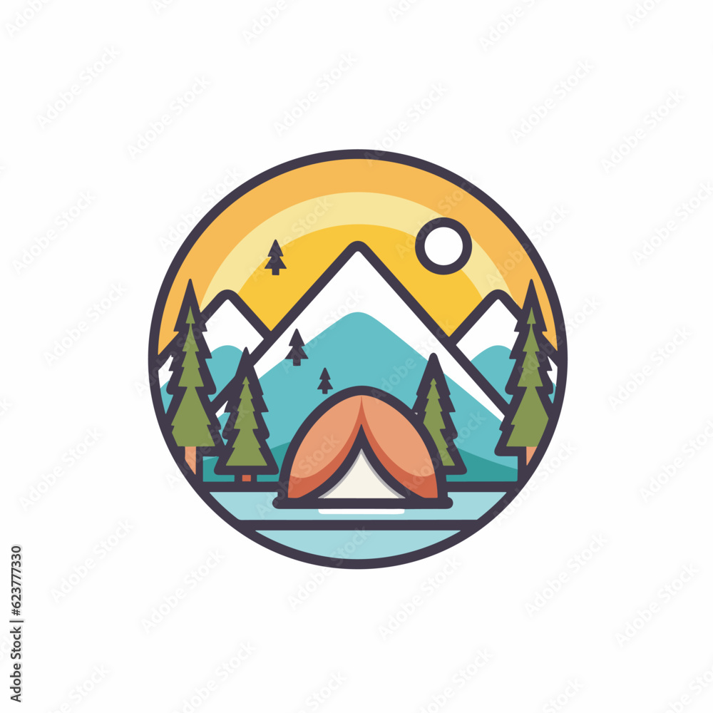 Vector of a camping tent with mountains in the background Vector of a camping tent with mountains in the background