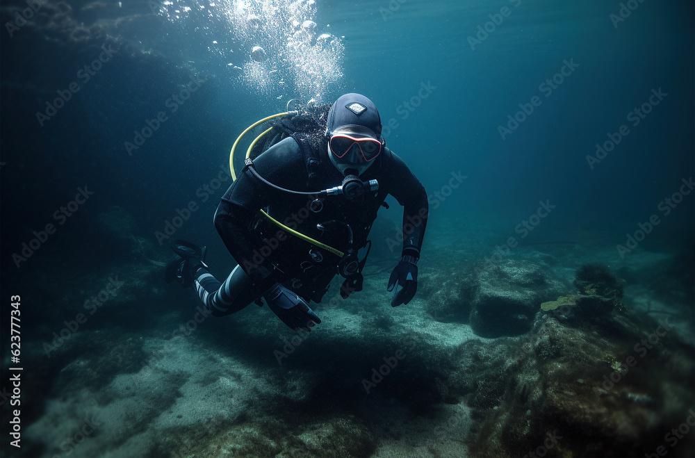 scuba diver explores the seabed