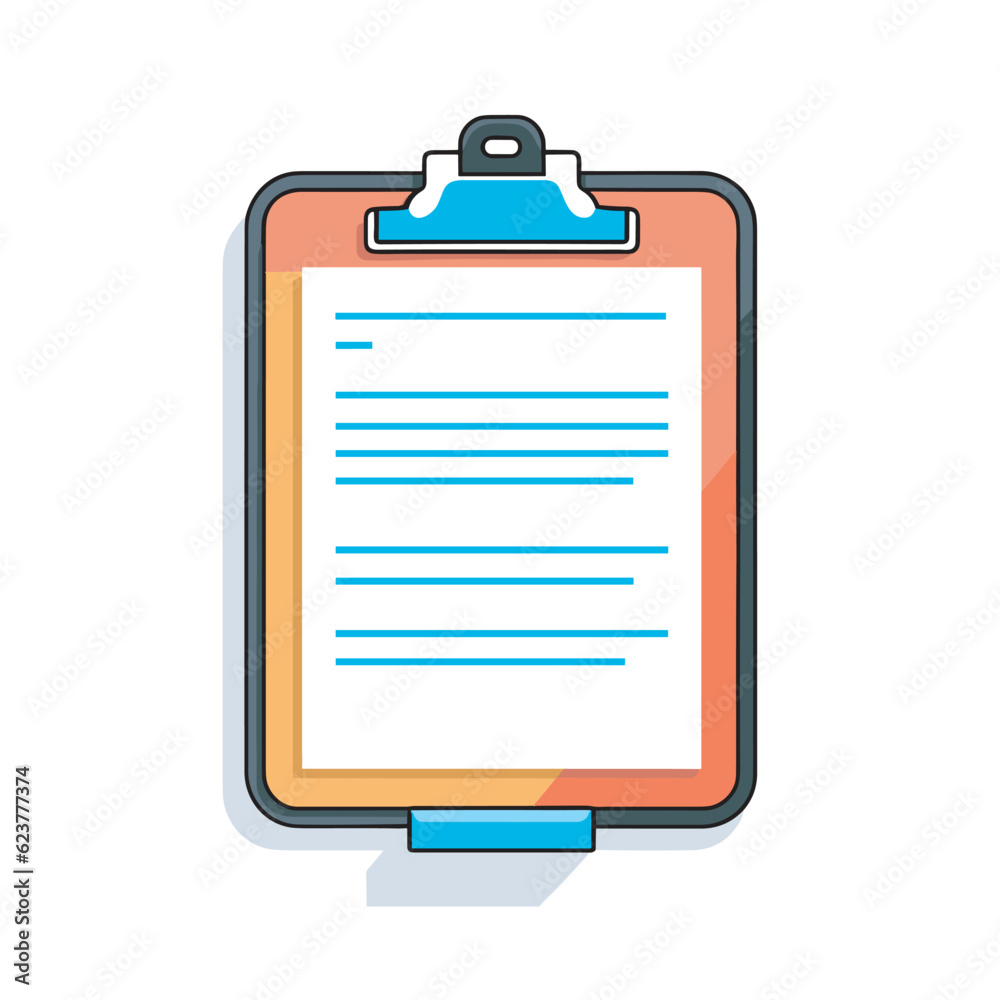 Vector of a flat vector icon of a clipboard with a paper clip attached Vector of a flat vector icon of a clipboard with a paper clip attached