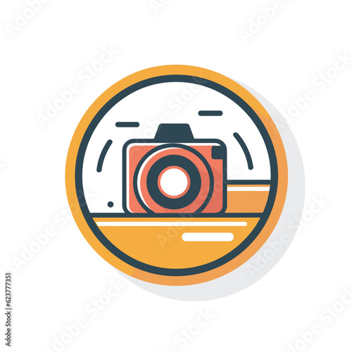 Vector of a flat icon of a camera in a circle on a white background