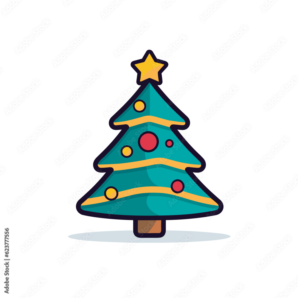 Vector of a flat icon vector of a Christmas tree with a star on top Vector of a flat icon vector of a Christmas tree with a star on top
