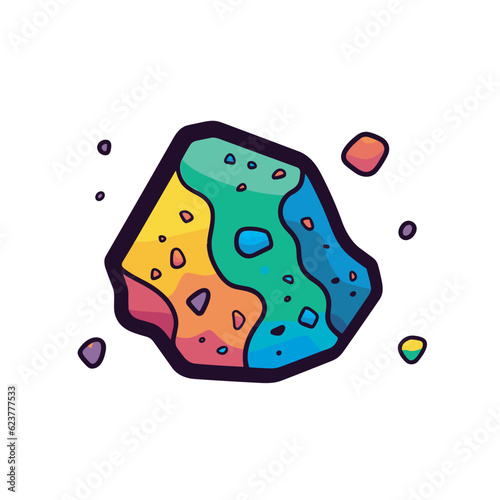 Vector of a colorful rock surrounded by various colored rocks in a flat and minimalist style
