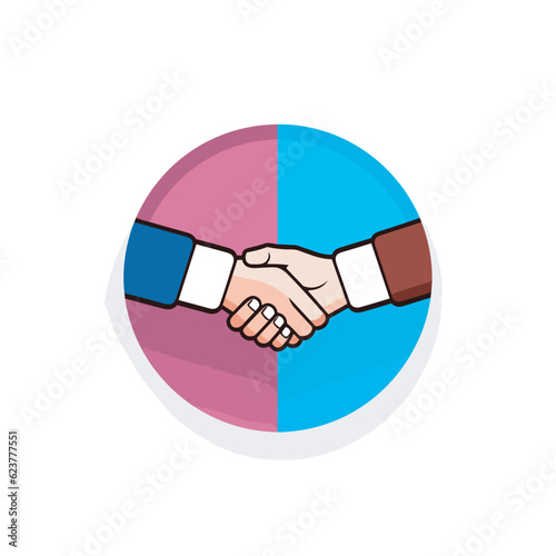 Vector of two hands shaking over a colorful circle   flat design vector icon