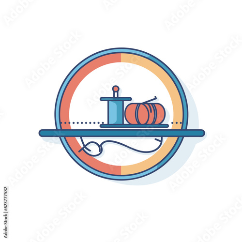 Vector of a sewing needle and pumpkins on a shelf