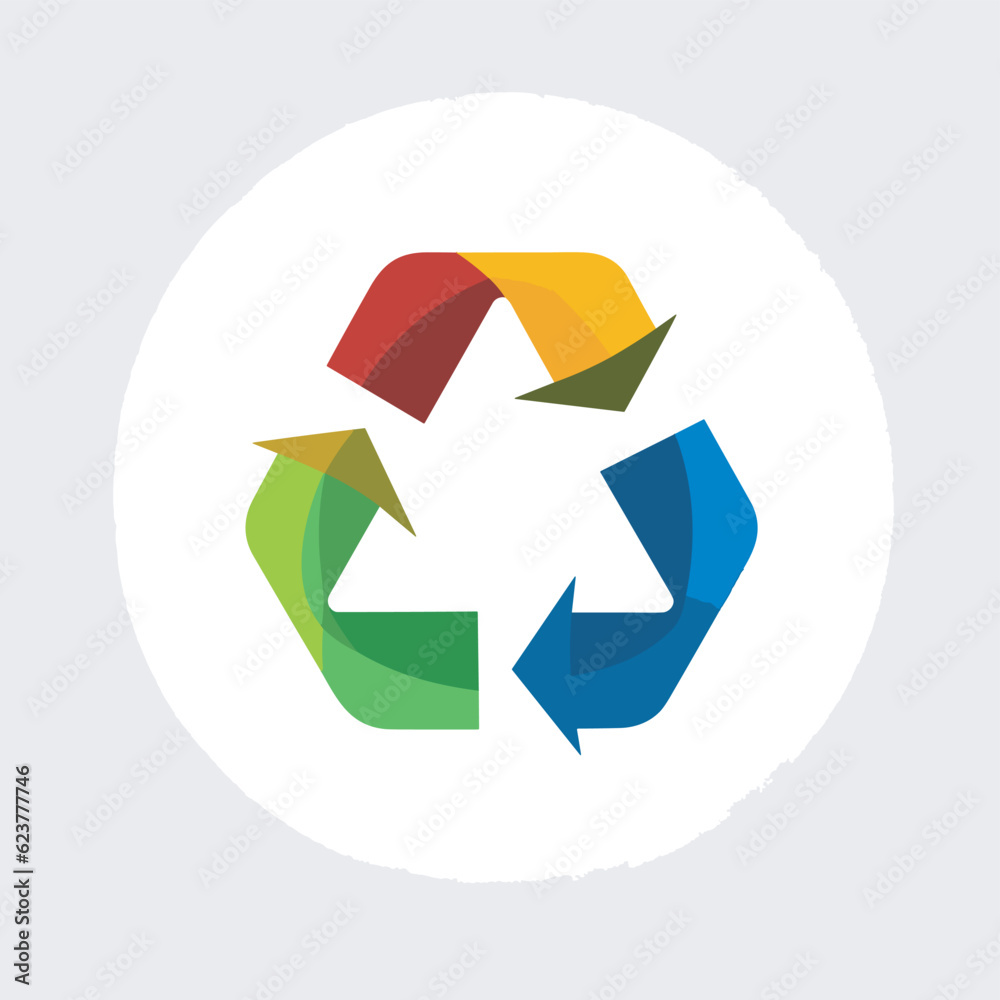 Vector of a flat icon representing the recycling logo with green, red, and blue colors Vector of a flat icon representing the recycling logo with green, red, and blue colors
