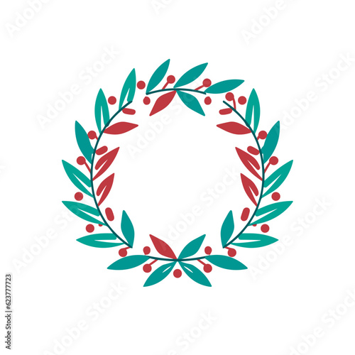 Vector of a flat icon vector of a wreath with red berries and green leaves
