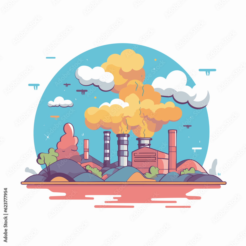 Vector of a factory emitting smoke in a flat icon vector illustration