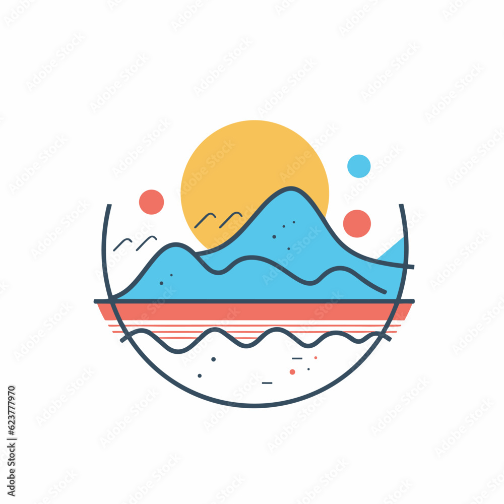 Vector of a mountain landscape with a radiant sun in the background