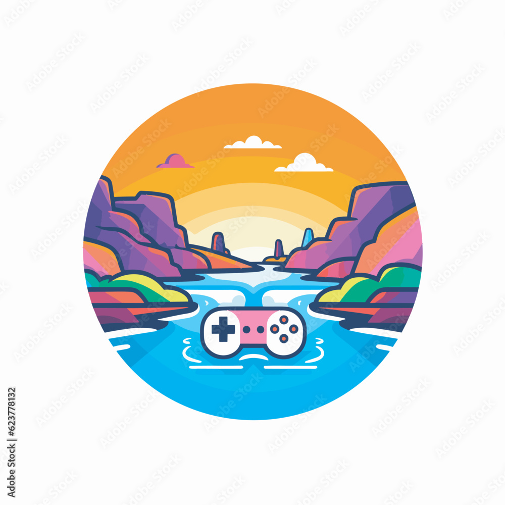 Vector of a floating video game controller in water with flat design Vector of a floating video game controller in water with flat design
