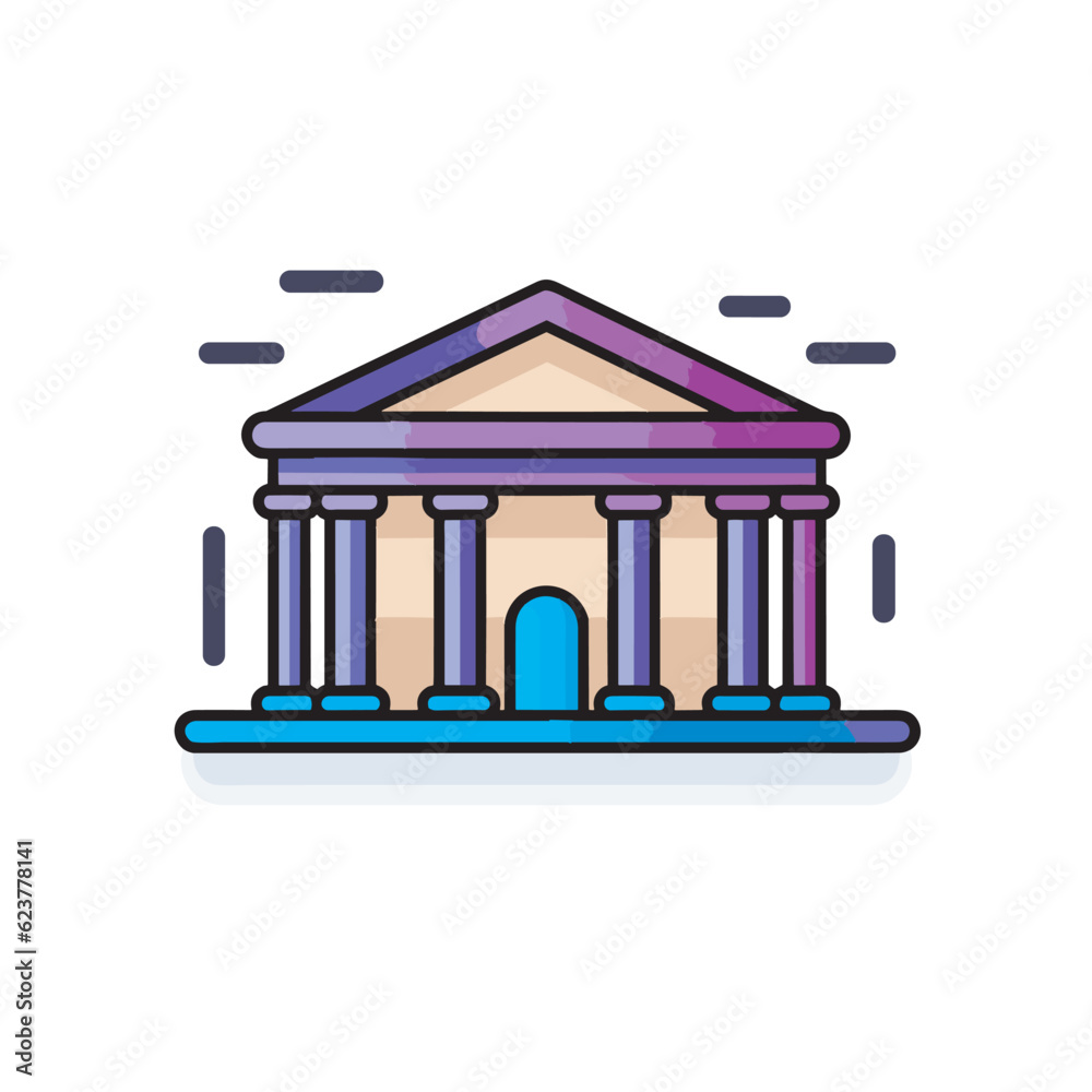Vector of an icon of a classical building with columns in a flat style Vector of an icon of a classical building with columns in a flat style