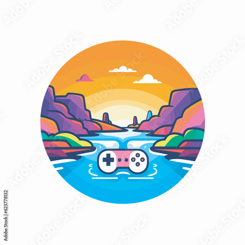 Vector of a floating video game controller in water with flat design