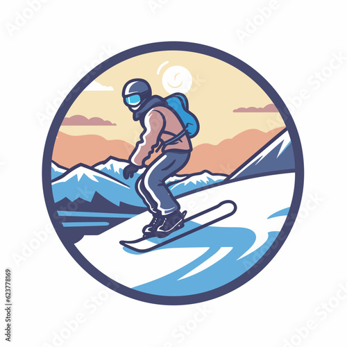 Vector of a man skiing down a snowy slope