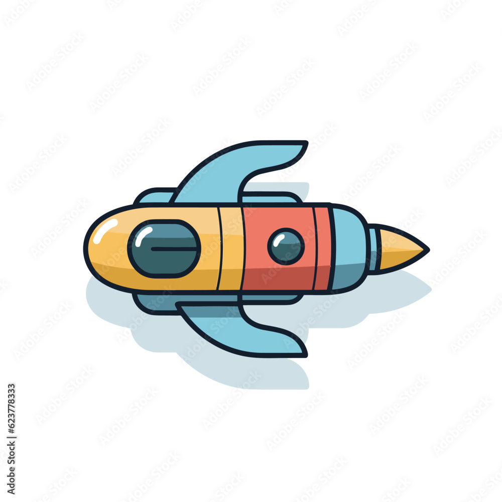 Vector of a flat icon vector of a yellow rocket ship with a black nose Vector of a flat icon vector of a yellow rocket ship with a black nose
