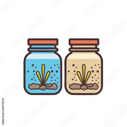 Vector of Two jars filled with plants and dirt in a flat icon vector