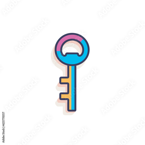 Vector of a colorful flat icon of a key with the letter F" on it"