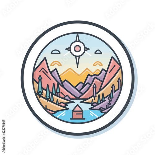 Vector of a flat icon vector of a beautiful mountain range with a flowing river in the middle