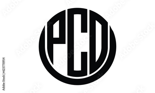 PCO shield in circle logo design vector template. lettermrk, wordmark, monogram symbol on white background.