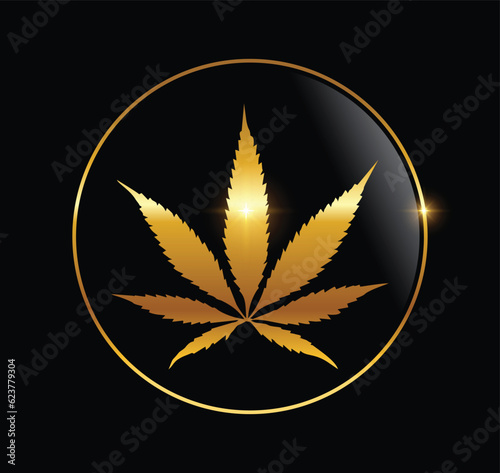 A Vector Illustration of Golden Weed Logo Vector Illustration in black background with gold shine effect
