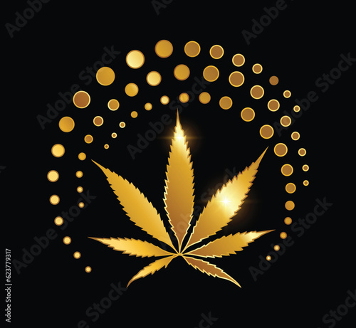 A Vector Illustration of Golden Weed Logo Vector Illustration in black background with gold shine effect