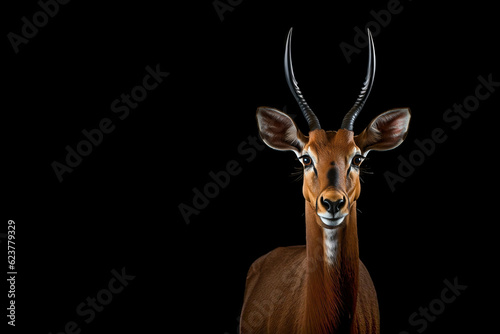 African Safari Photo Front View Head shot of Impala on a dark background generative ai 09