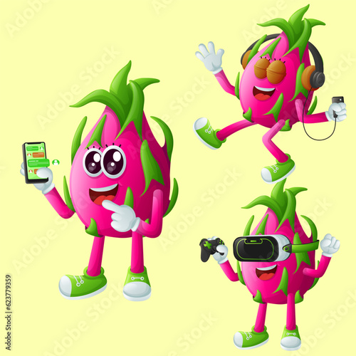 Cute dragon fruit characters and technology