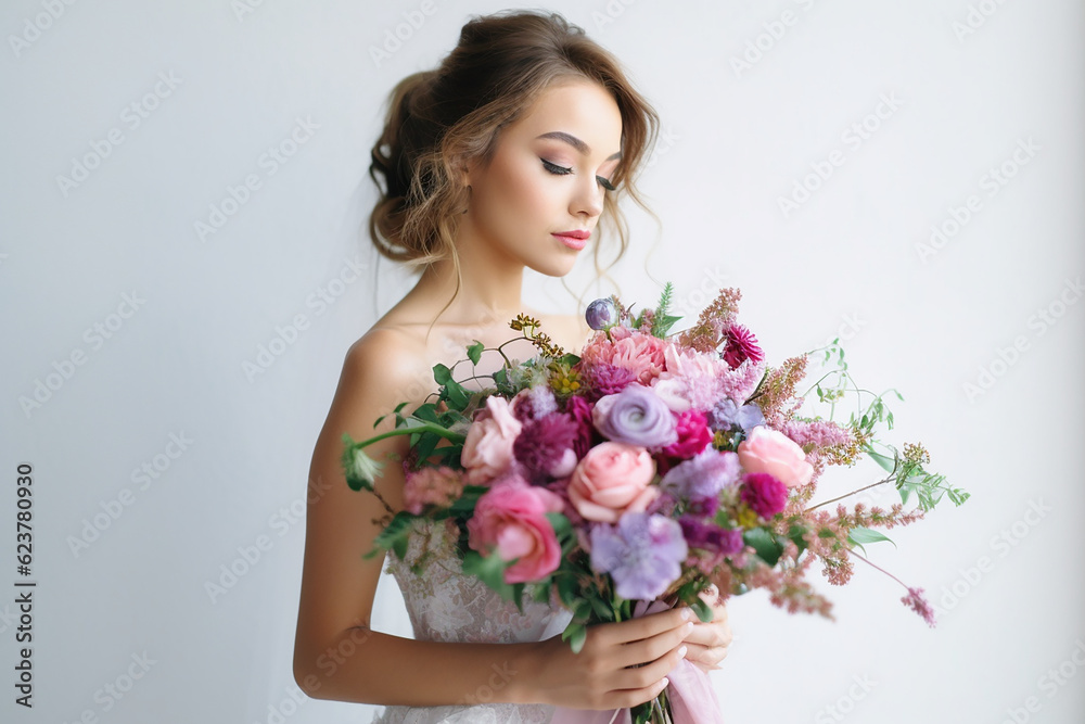 Bride with bouquet at her wedding day