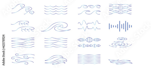 Various wave water lake river logo vector illustration, bundle set collection package design