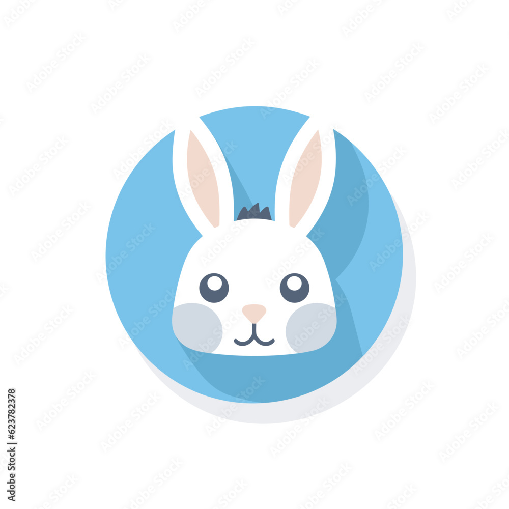 Vector of a flat icon of a rabbits head inside a blue circle Vector of a flat icon of a rabbits head inside a blue circle