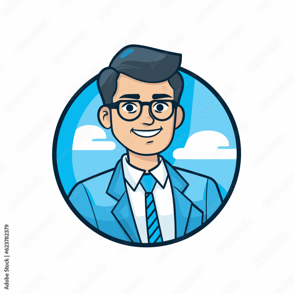 Vector of a flat icon of a professional man wearing a suit, tie, and glasses