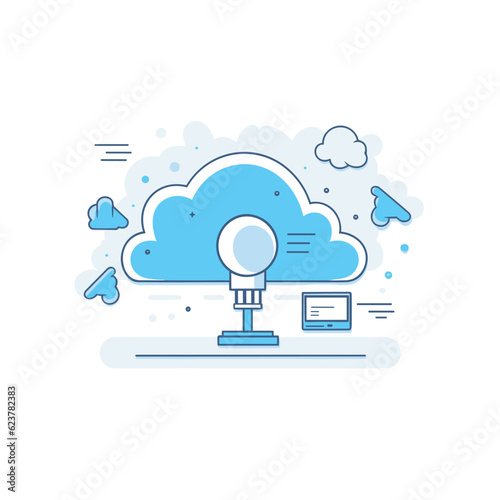Vector of a flat icon vector of a magnifying glass on top of a cloud