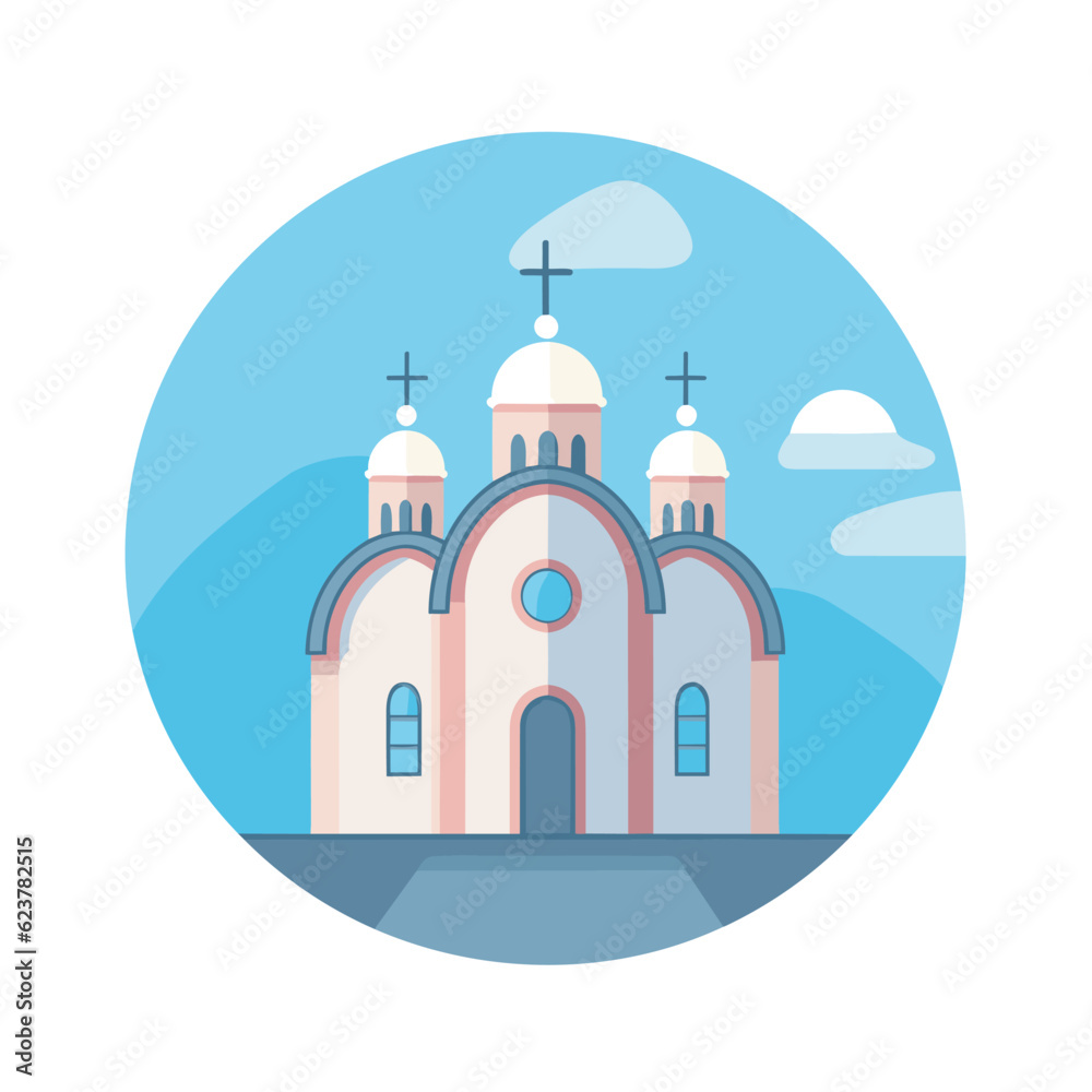 Vector of a flat icon of a church with a cross on top