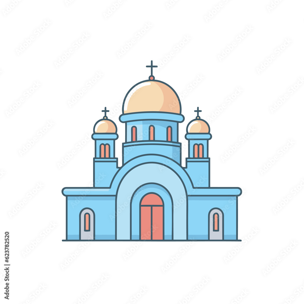 Vector of a church with a dome and a cross on top in a flat icon style