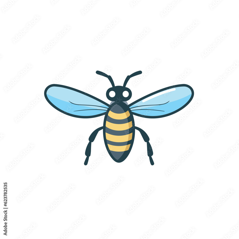 Vector of a flat icon of a bee sitting on a white surface Vector of a flat icon of a bee sitting on a white surface